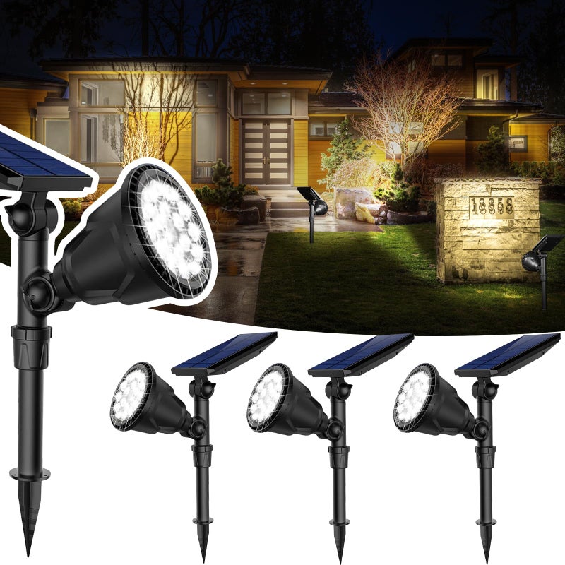 JSOT 600 LM Solar Spotlights Outdoor for Garden,IP65 Waterproof Solar Spot Lights Landscape Lighting for Walkway Wall Garden Backyard Path Pathway Driveway 18LED Beads Cool White 4 Pack - Image 1